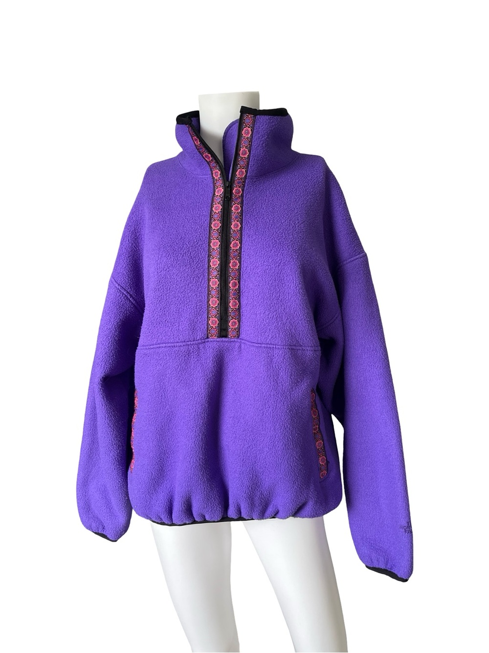 Vintage 90s the North Face Fleece Pullover Purple Floral Trim Womens Size Medium